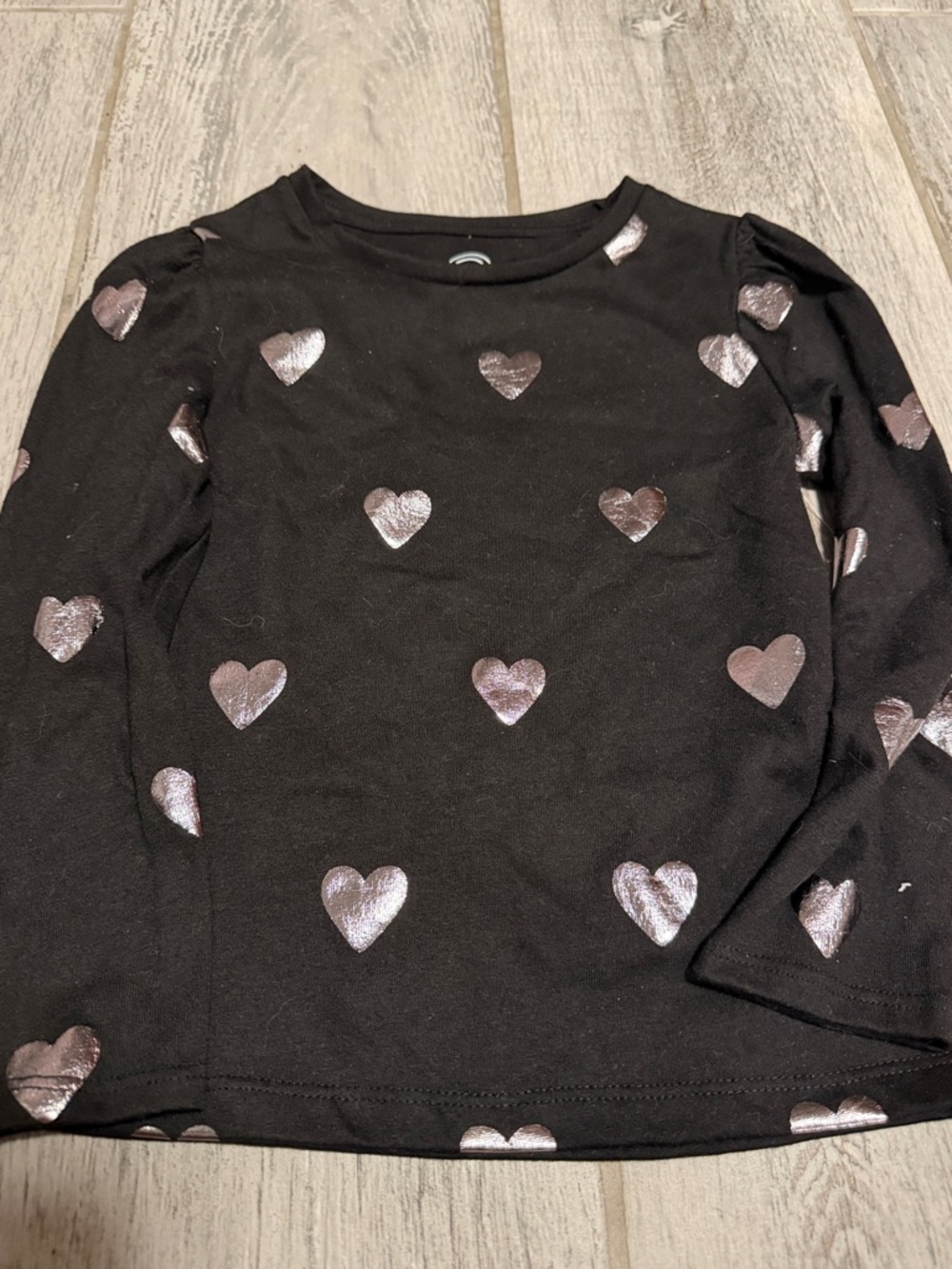 Wonder Nation Girls' Black Long-Sleeve Top with Metallic Pink Hearts Size 4 NWT